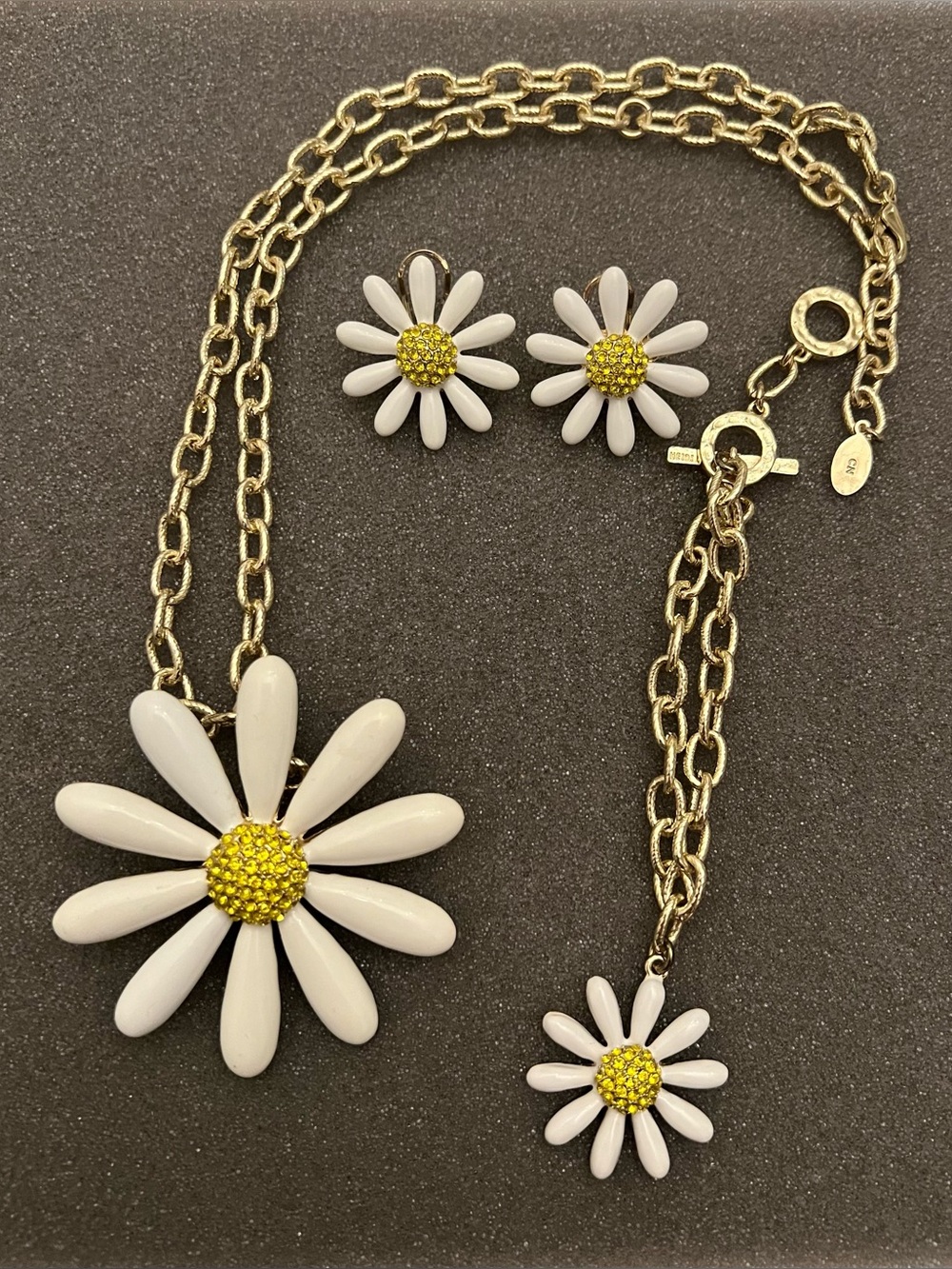 Heidi Daus Flower Power Enamel & Crystal Daisy Necklace, Earrings, Bracelet NWOT